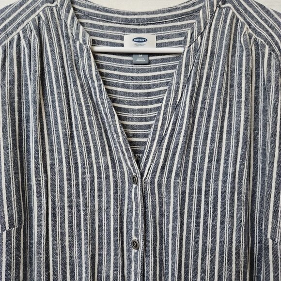 Womens Sz Med Old Navy Stripe Linen Blend Romper Shorts Vacation Nautical Beach - Picture 2 of 8